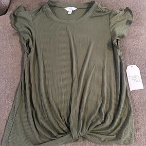 Time and Tru Women's Short flutter Sleeve Twist Olive  Top size m